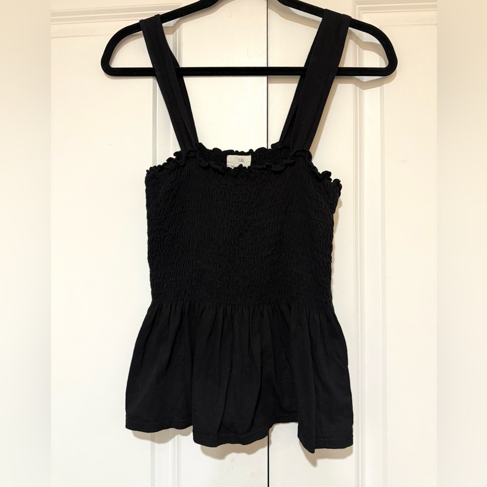 T.La Black Smocked Peplum Tank Top 💯% Cotton